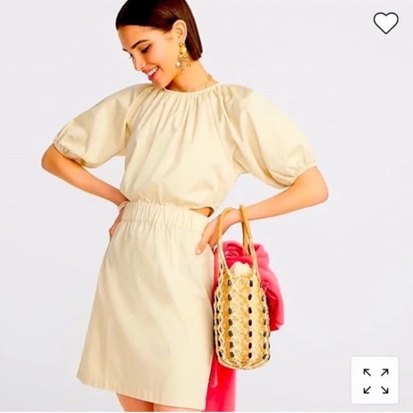 J Crew Puff Sleeve Side Cut-out Mini Dress in Lightweight Chino - Picture 2 of 10